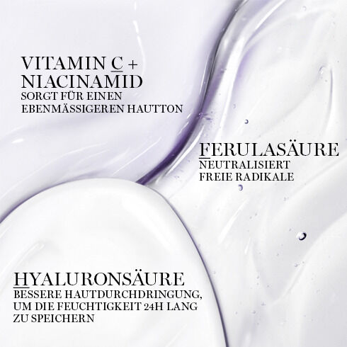 Vorteile von Vitamin C, Niacinamid, Ferulasaure und Hyaluronsaure
