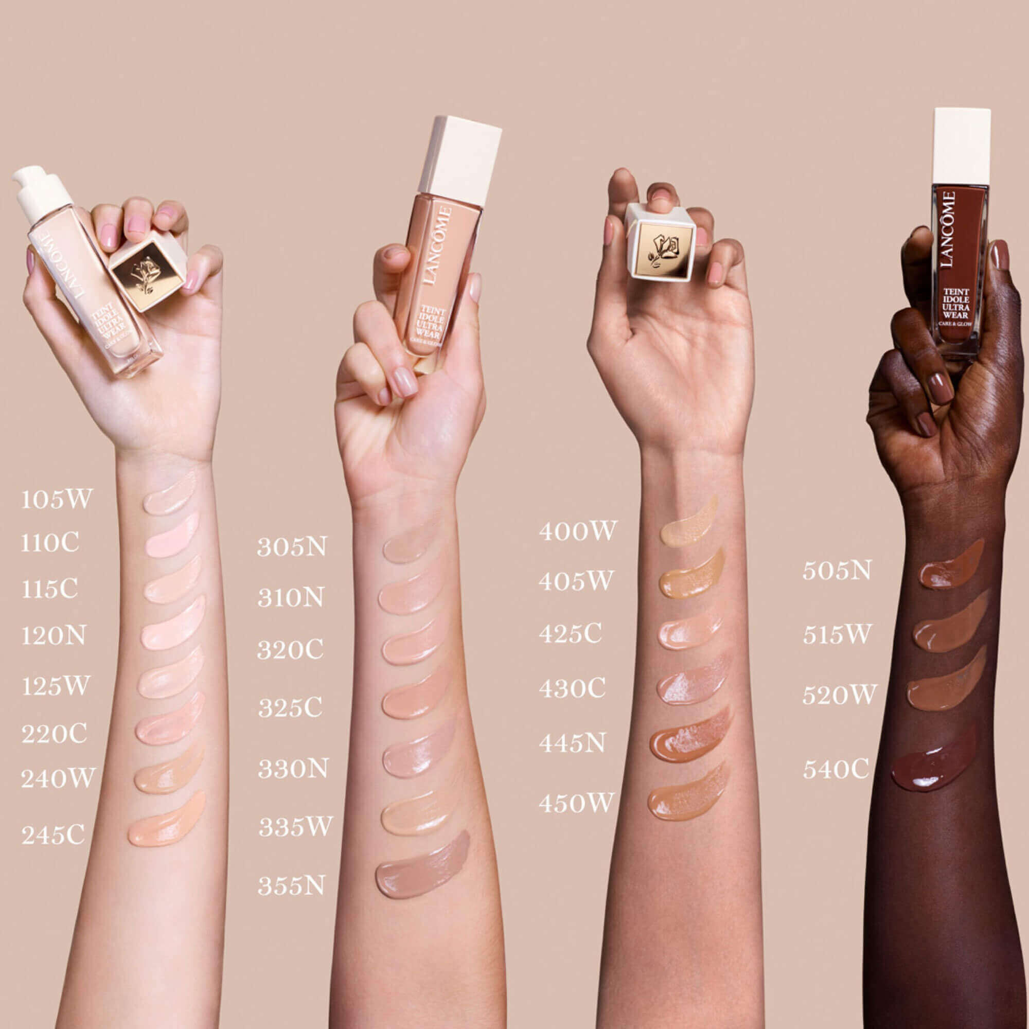 TEINT IDOLE ULTRA WEAR CARE & GLOW FOUNDATION Shade 105 alle shades
