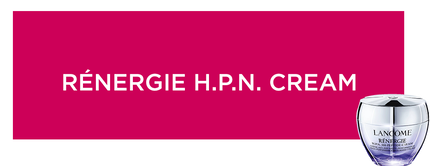 Kurze Beschreibung: Werbung fur die RENERGIE H.P.N. CREAM von Lancome, bestehend aus einem pinken Hintergrund und dem Produktbild der Creme.