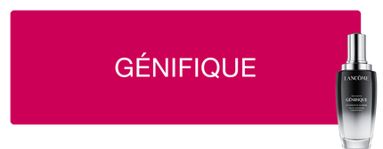 Alt-Text: Ein Werbebanner fur das Lancome-Produkt "Genifique" mit der Abbildung einer Flasche und einem pinken Hintergrund.