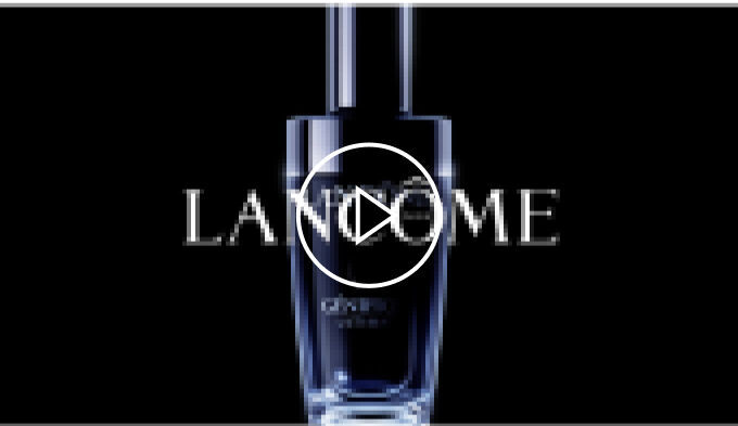 Ein hochwertiges Lancome-Serum in einem eleganten Flakon vor einem dunklen Hintergrund mit dem Lancome-Logo.