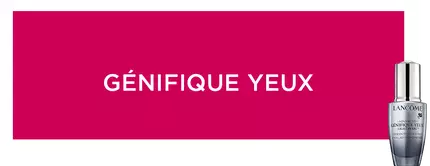 **Alt-Text:** Werbung fur das Produkt "Genifique Yeux" von Lancome auf einem rosa Hintergrund.