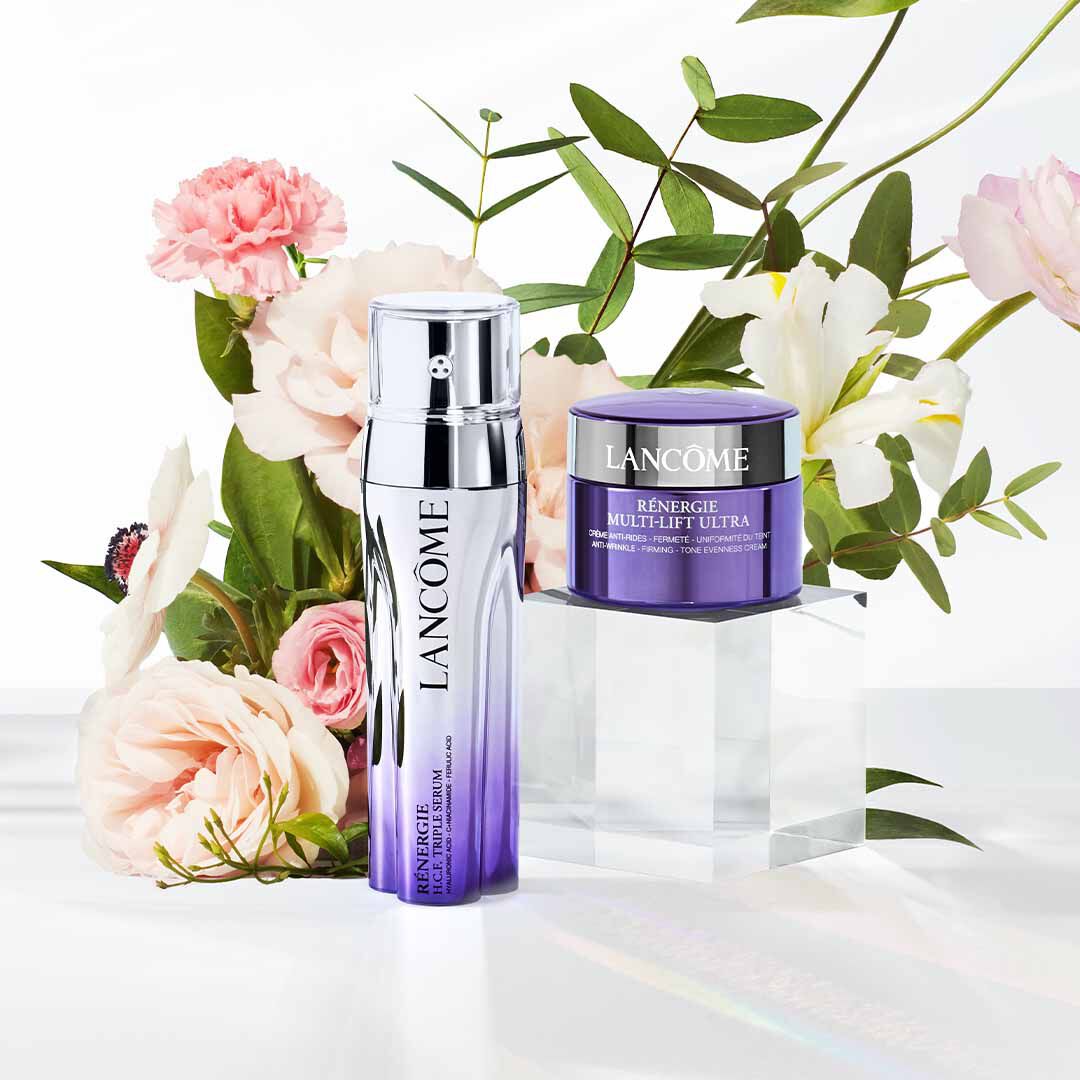 Lancome Renergie H.C.F. Triple Serum & Lancome Renergie Multi-Lift Ultra vor Blumen