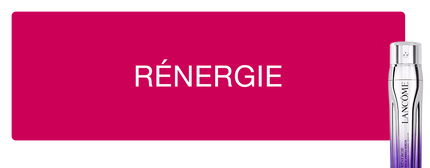 Alt-Text: Ein Werbebild fur das Lancome Produkt "RENERGIE" mit einem flussigen, lila und silbernen Flaschchen und einem pinken Hintergrund.
